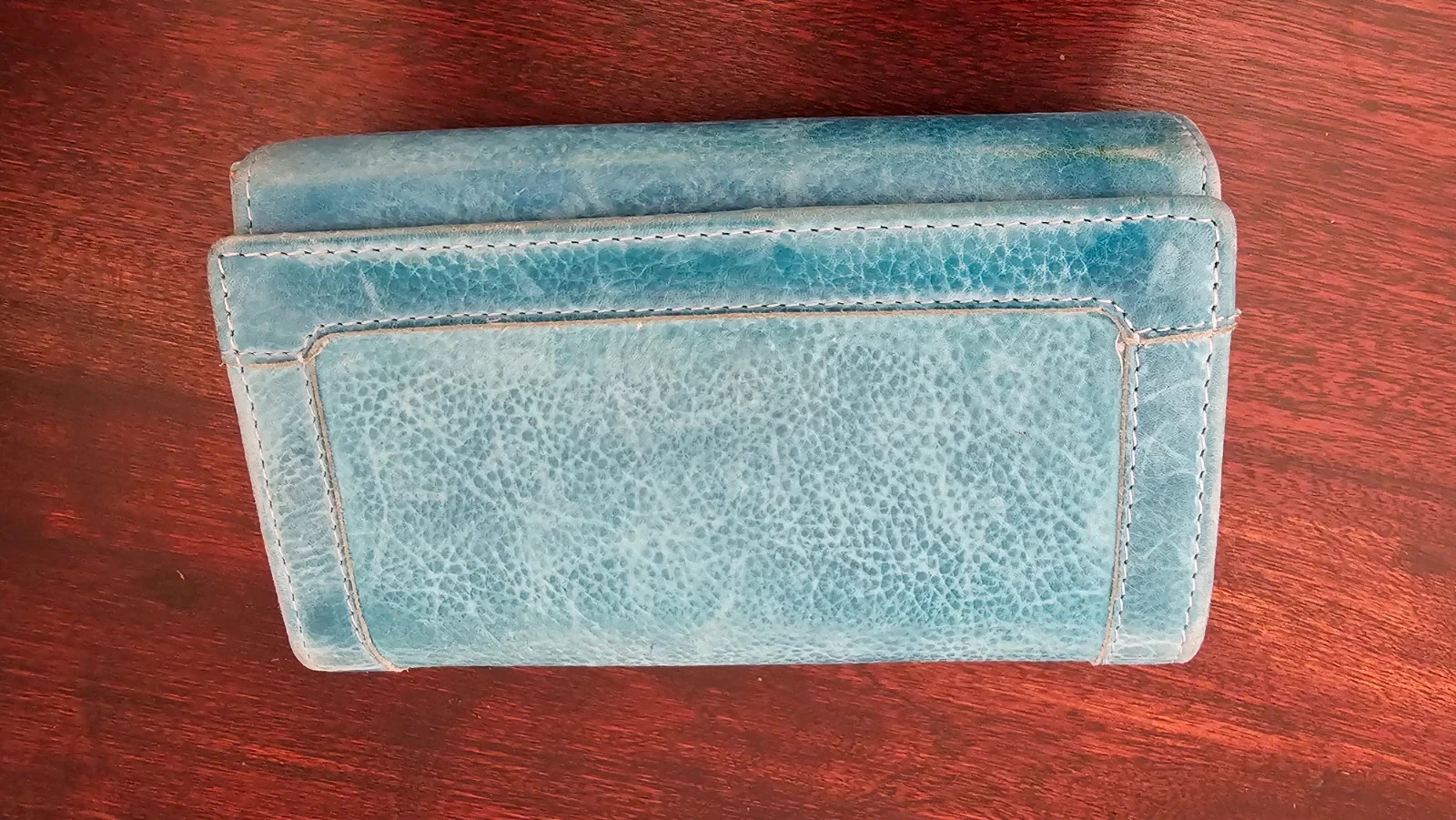 Portefeuille femme en cuir véritable bleu turquoise porte-cartes & porte-monnaie zippé – photo 2